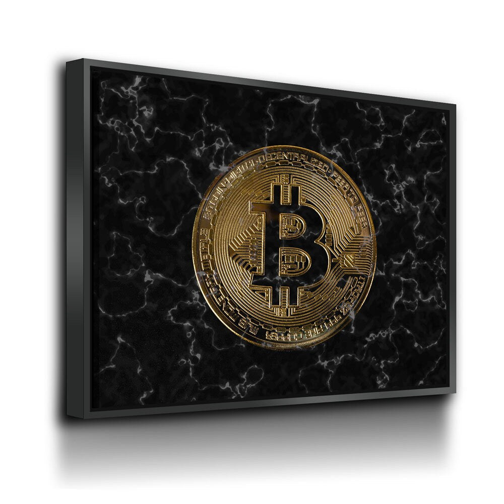 Bitcoin Black Marble Canvas Wall Art