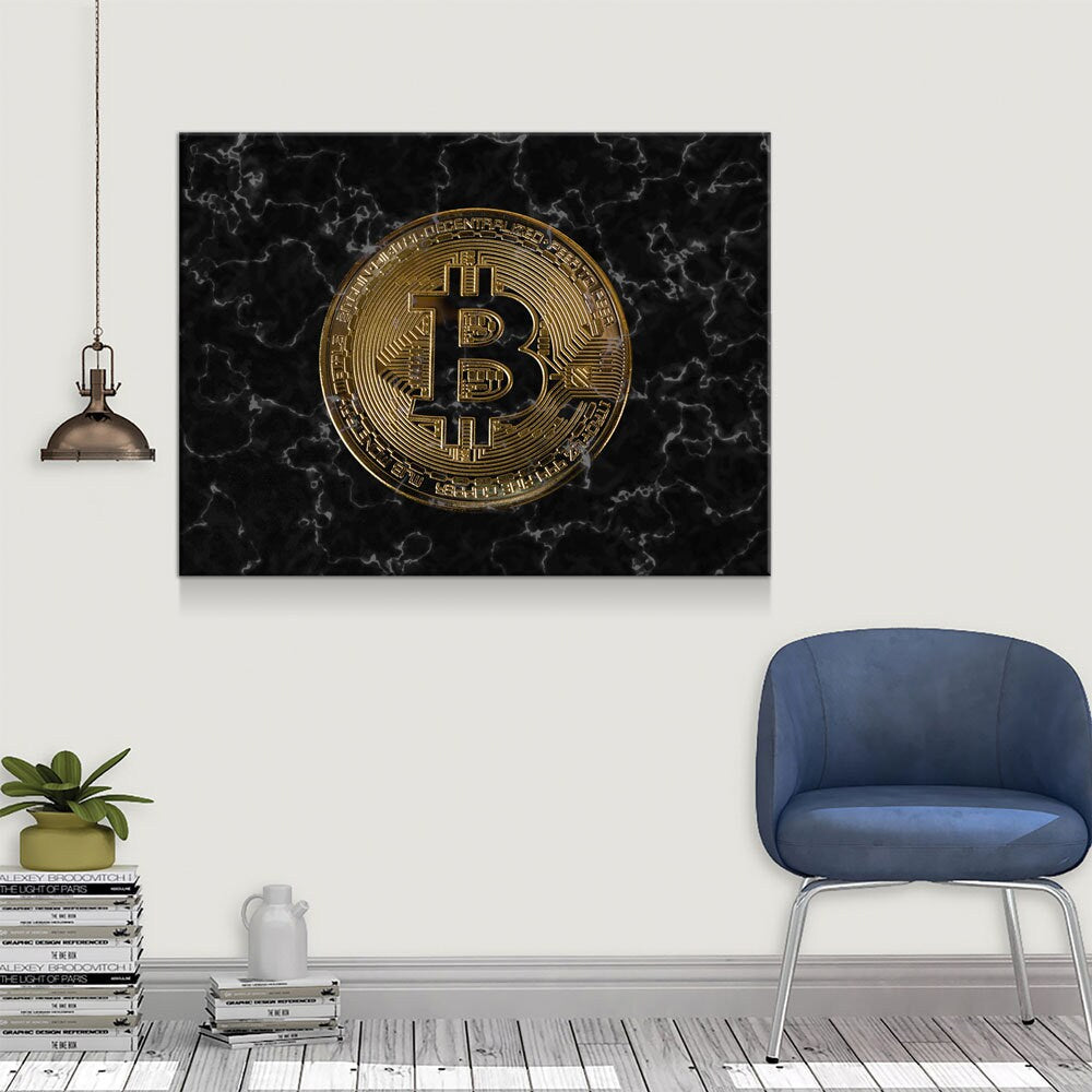 Bitcoin Black Marble Canvas Wall Art