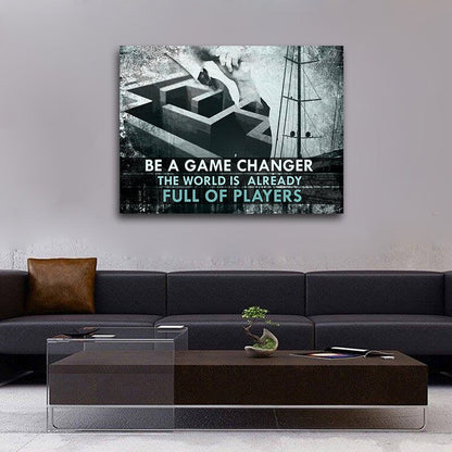 Be A Game Changer motivational canvas wall art in a home office