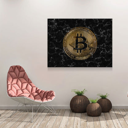 Bitcoin Black Marble Canvas Wall Art