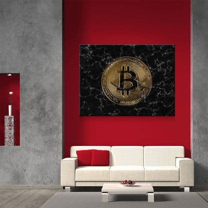 Bitcoin Black Marble Canvas Wall Art