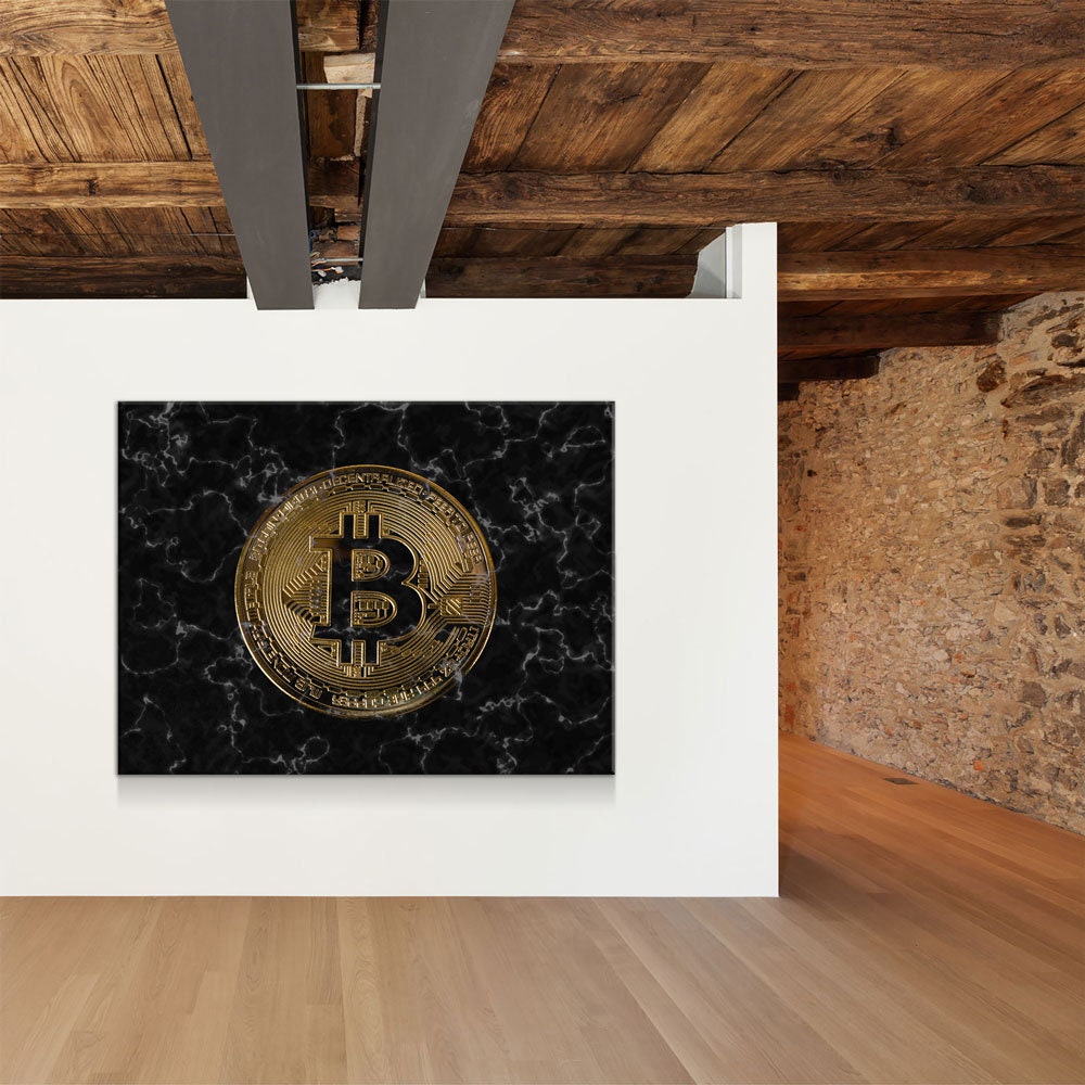 Bitcoin Black Marble Canvas Wall Art