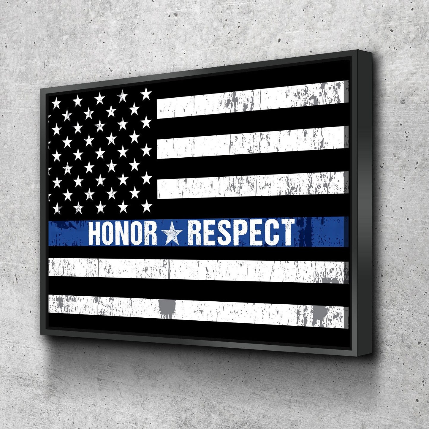 Honor respect thin blue line canvas wall art, police officer decor