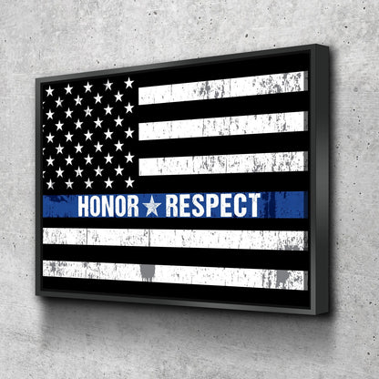 Honor respect thin blue line canvas wall art, police officer decor