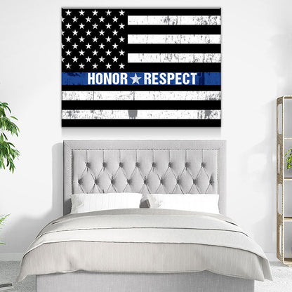 Honor Respect Thin Blue Line Canvas Wall Art, Police Decor