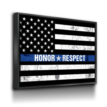 Honor Respect Thin Blue Line Canvas Wall Art, Police Decor