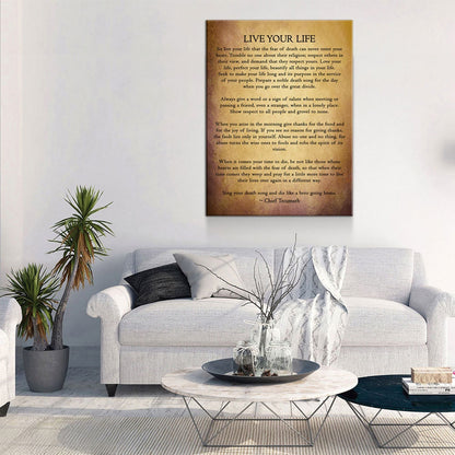 Live Your Life Poem Canvas Wall Art, Chief Tecumseh Quote