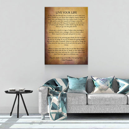 Live Your Life Poem Canvas Wall Art, Chief Tecumseh Quote