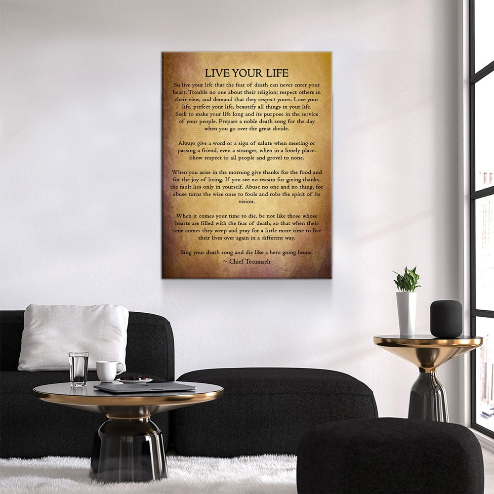 Live Your Life Poem Canvas Wall Art, Chief Tecumseh Quote