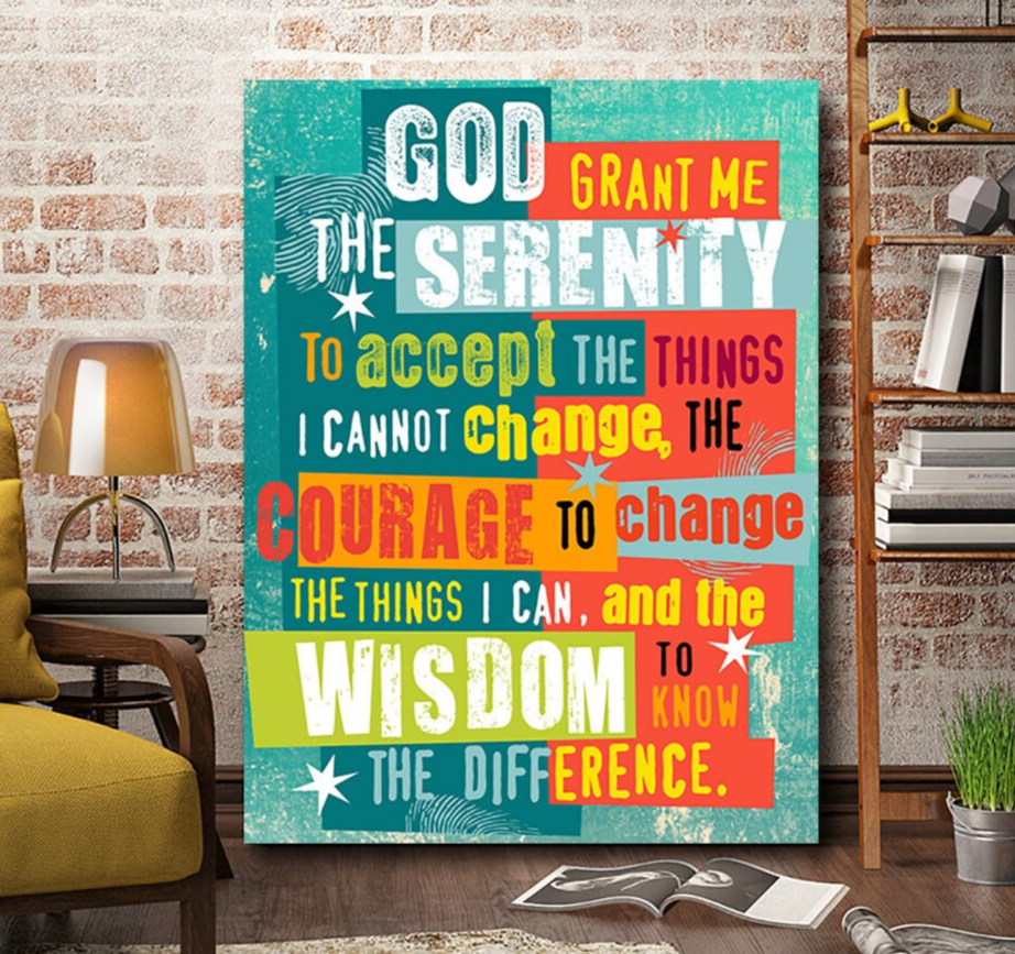 Serenity prayer canvas print for home or recovery space wall decor