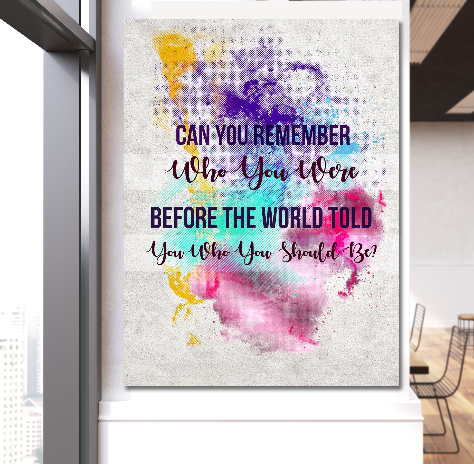 Reflective motivational canvas wall art in a bedroom