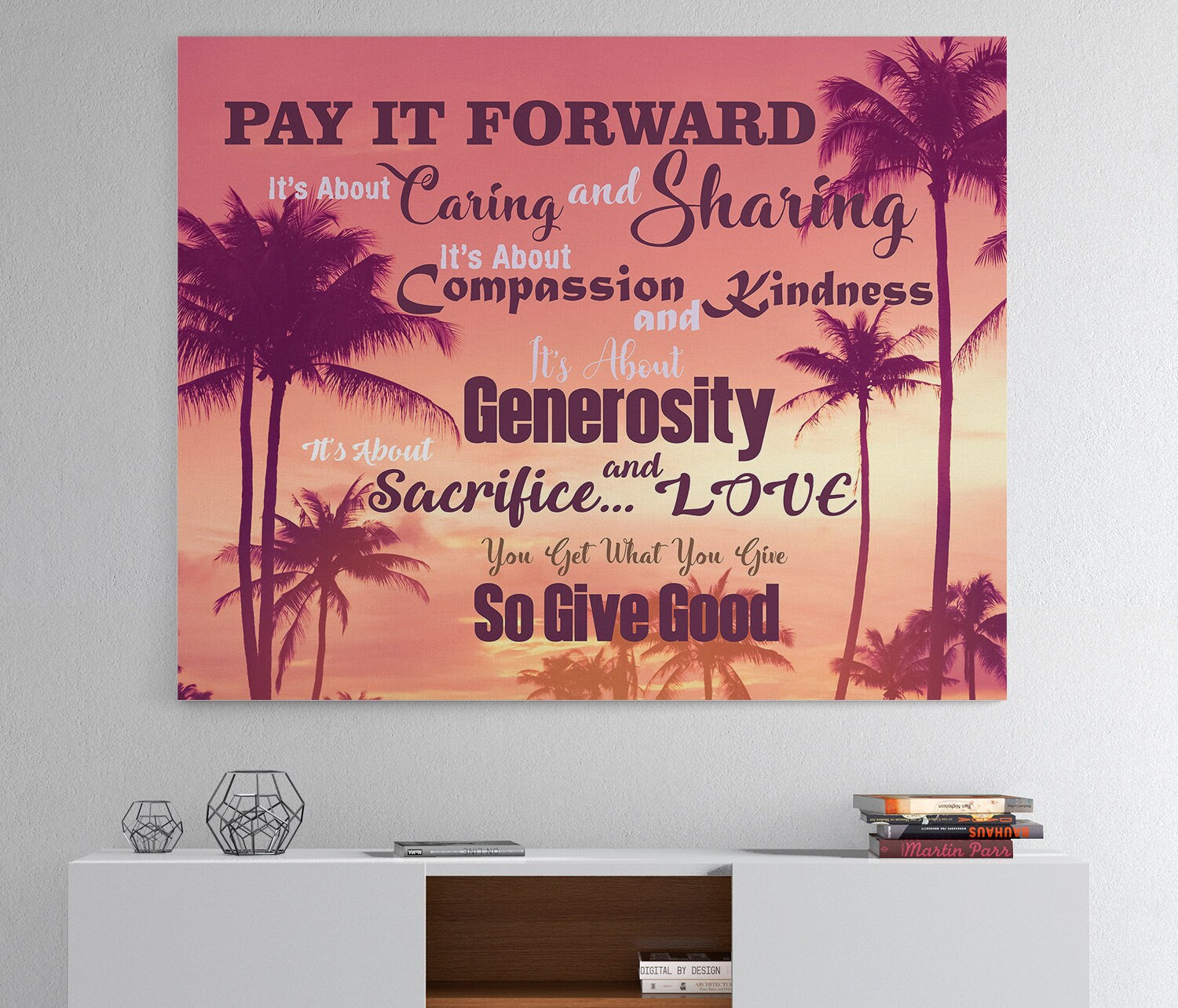 Pay It Forward kindness quote canvas wall art near an entryway