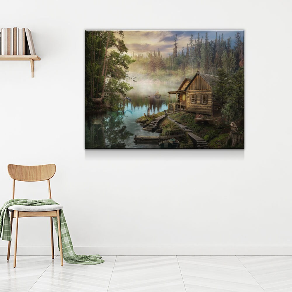 Cabin On The Lake Canvas Wall Art