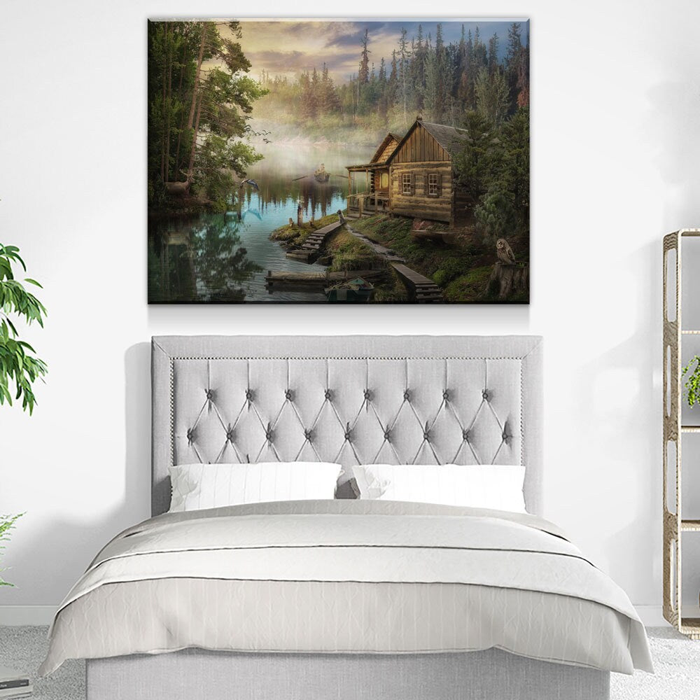 Cabin On The Lake Canvas Wall Art