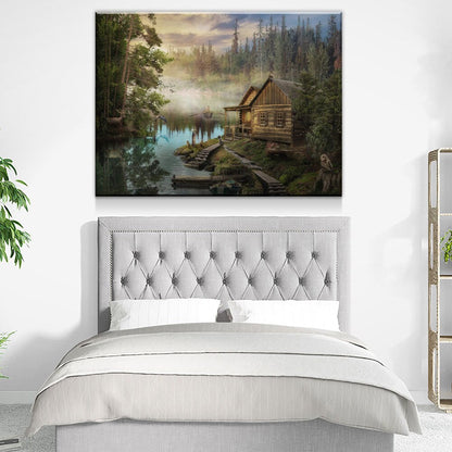 Cabin On The Lake Canvas Wall Art