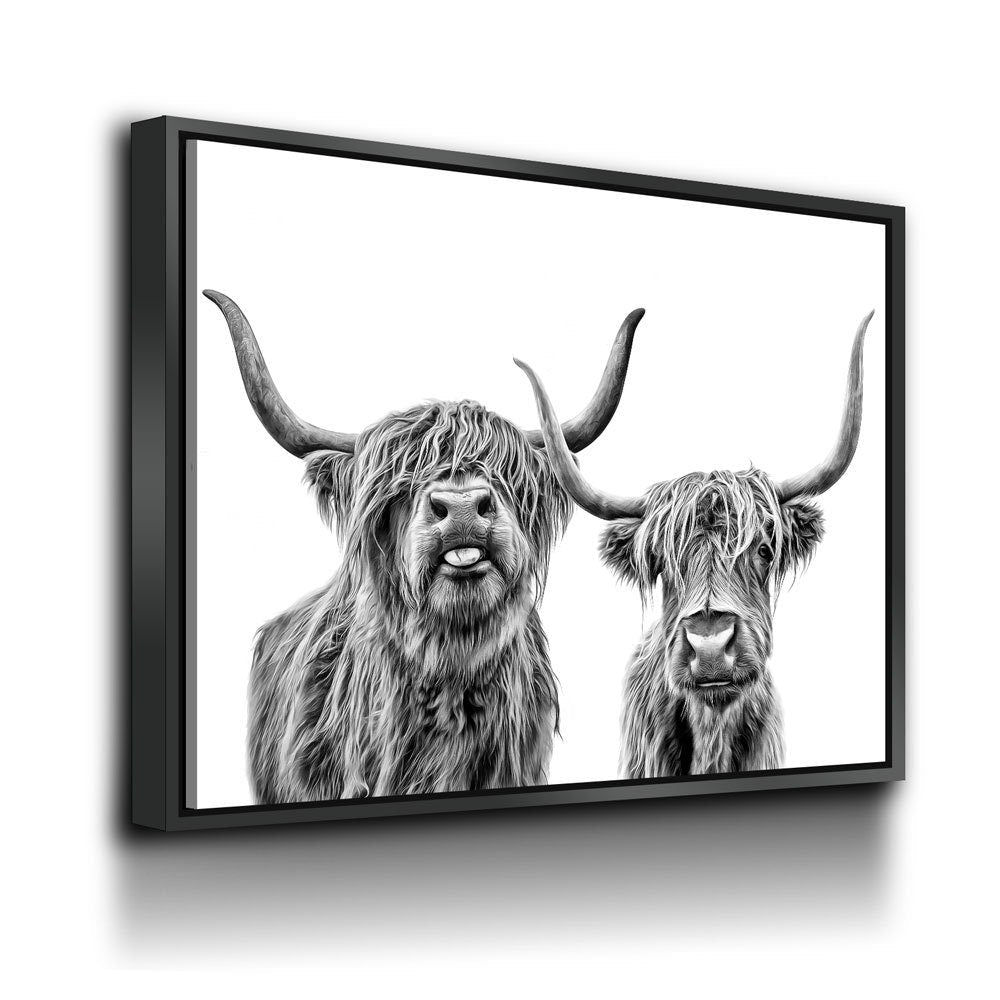 Highland Cows Canvas Wall Art, Black And White Farmhouse Decor