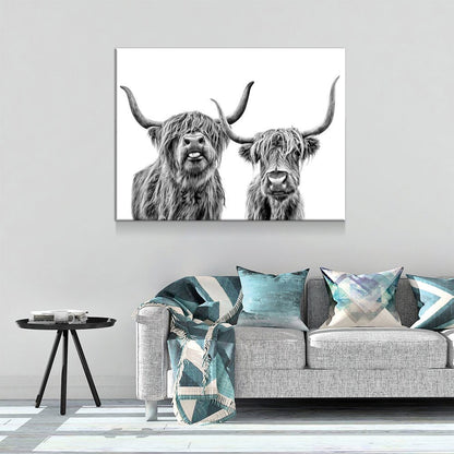 Highland Cows Canvas Wall Art, Black And White Farmhouse Decor