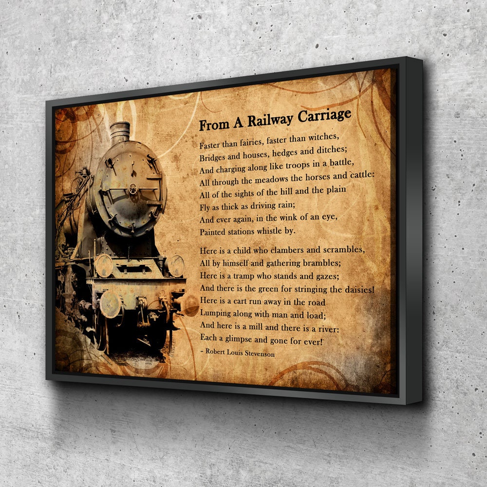 From A Railway Carriage poem canvas wall art in a reading nook