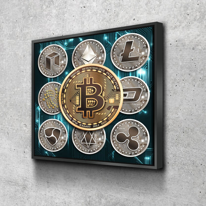 Cryptocurrency Canvas Wall Art, Crypto Coin Collage