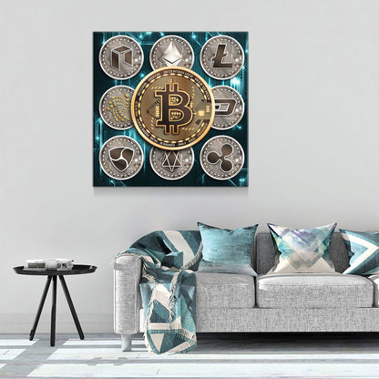 Cryptocurrency Canvas Wall Art, Crypto Coin Collage