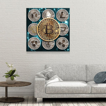 Cryptocurrency Canvas Wall Art, Crypto Coin Collage