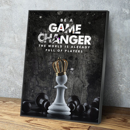 Chess themed motivational canvas wall art in a home office