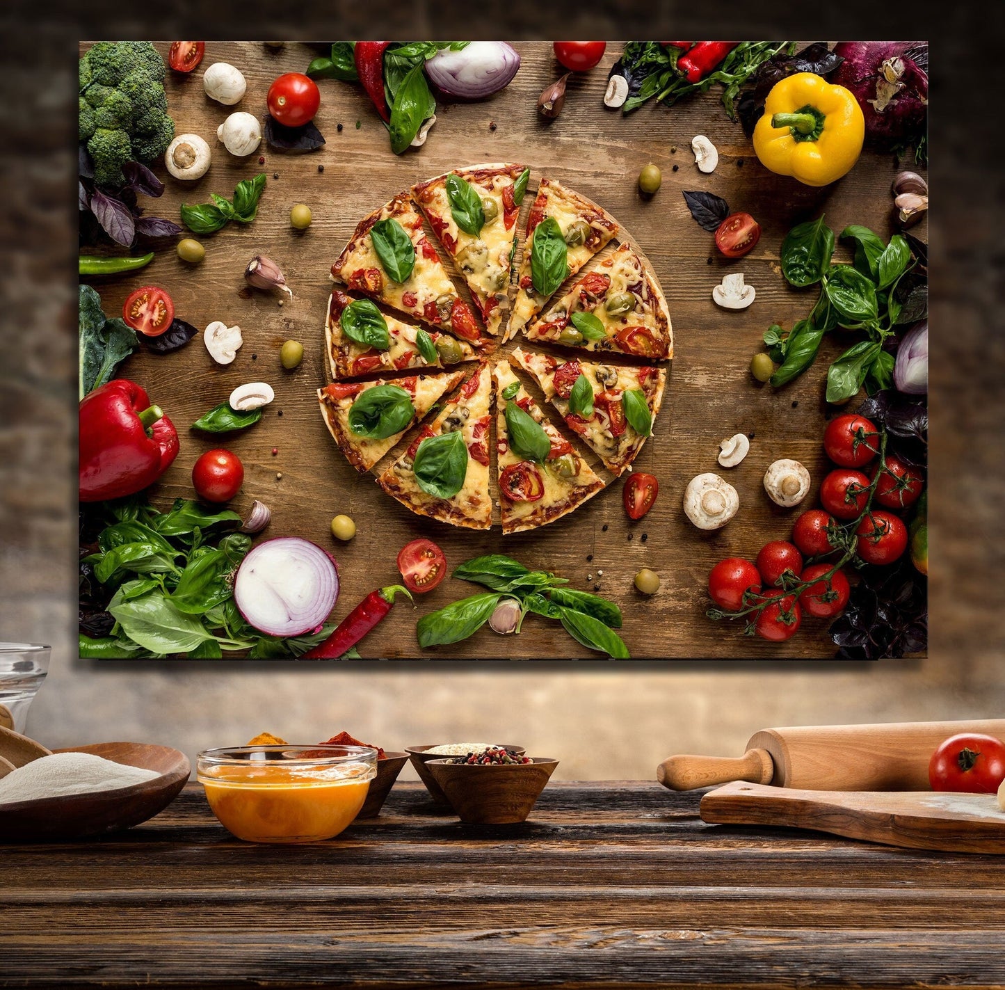Fresh Italian pizza canvas wall art for pizzeria kitchen decor