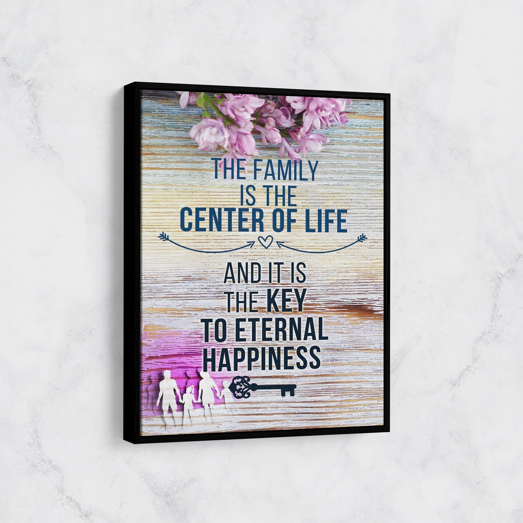Family quote canvas wall art in a living room