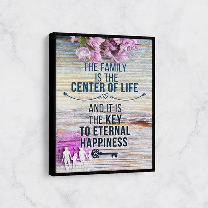 Family quote canvas wall art in a living room
