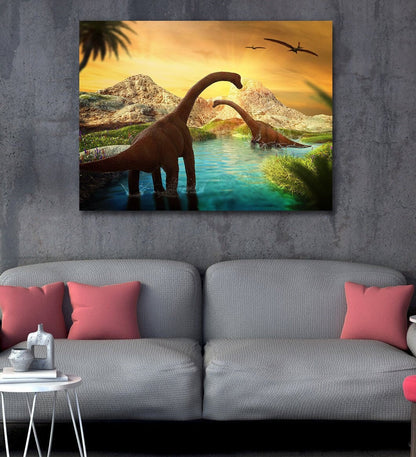 Brontosaurus dinosaur canvas wall art in a kids bedroom