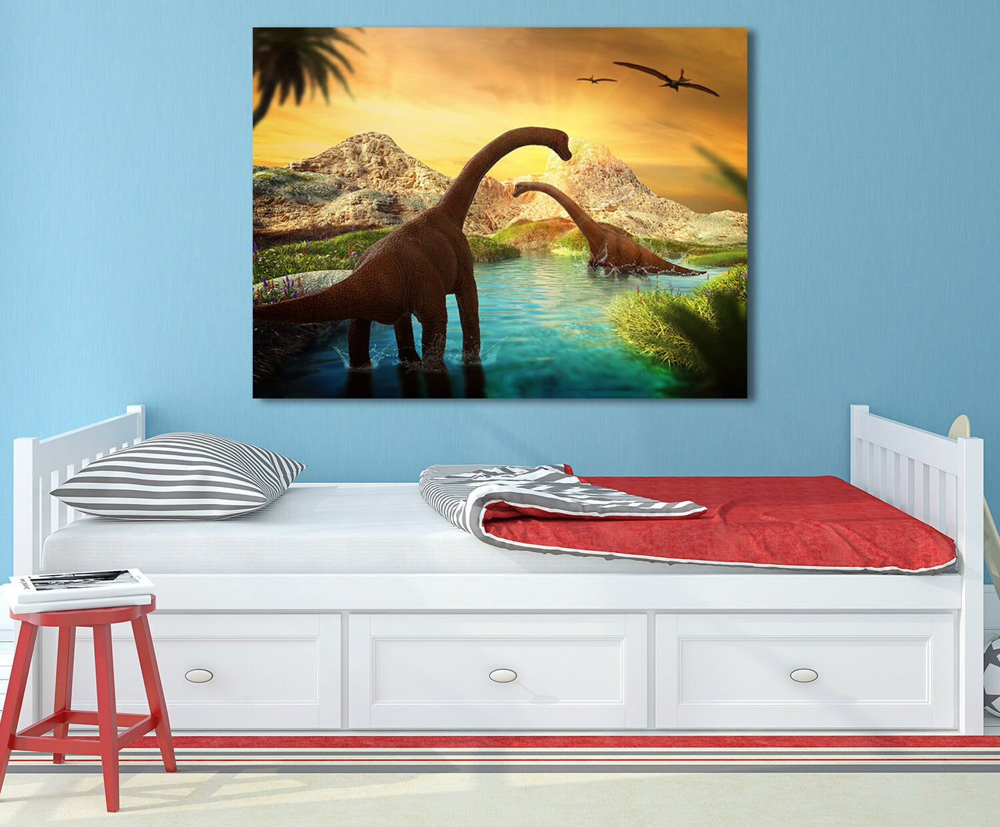 Brontosaurus Canvas Wall Art, Dinosaur Kids Room Decor