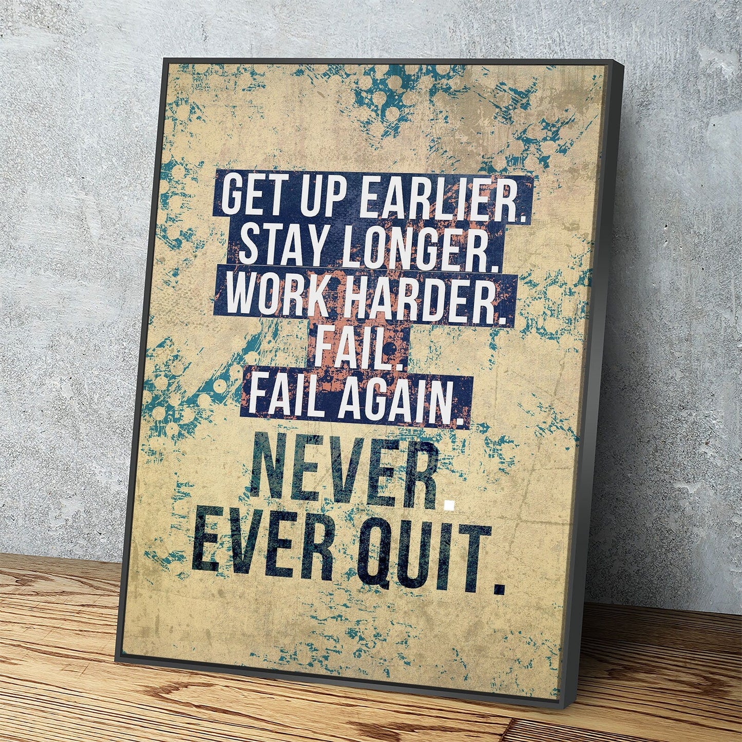 Never Ever Quit motivational canvas wall art for home gym