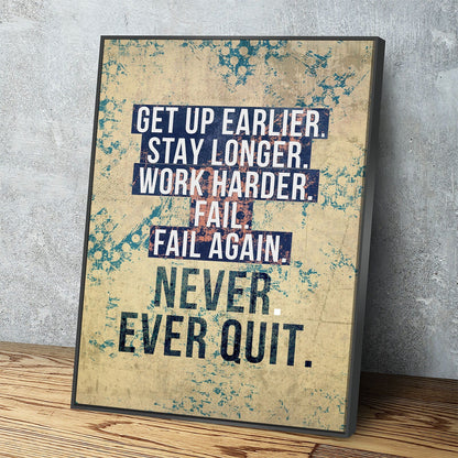 Never Ever Quit motivational canvas wall art for home gym