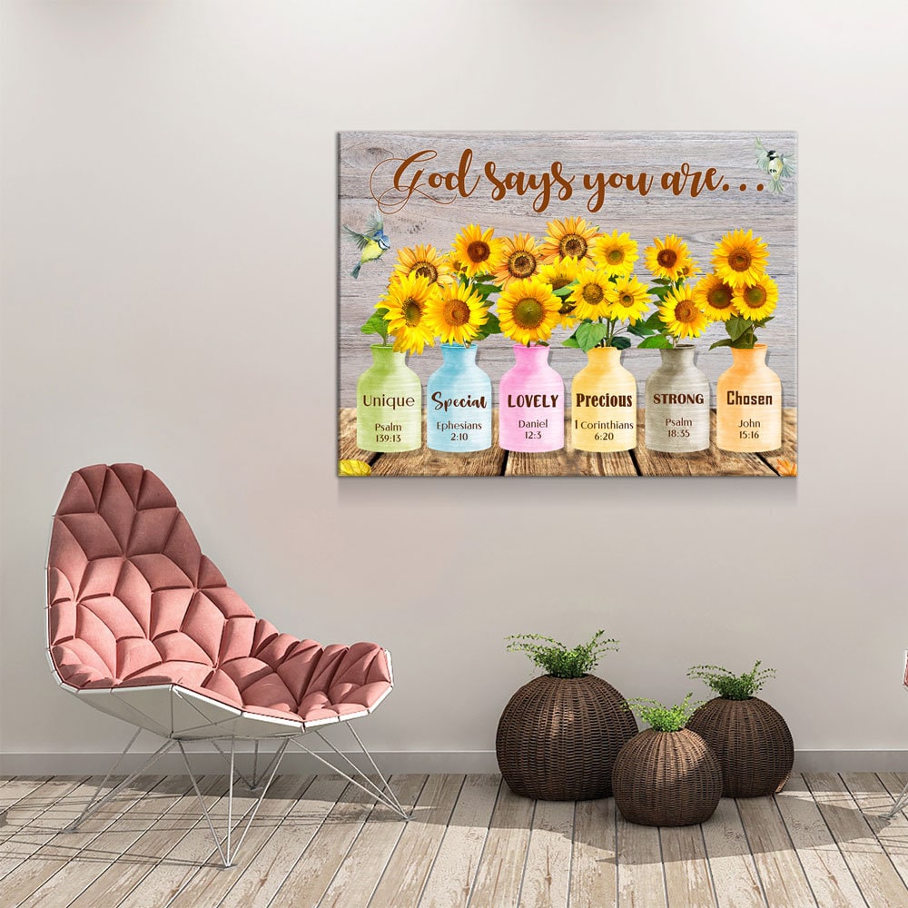 God Says You Are Sunflower Canvas Wall Art
