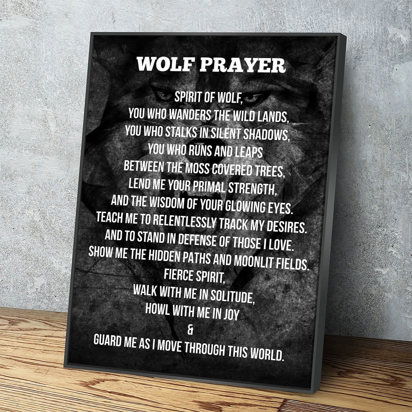 Wolf Prayer Spirit Of The Wolf canvas wall art print for cabin or den decor