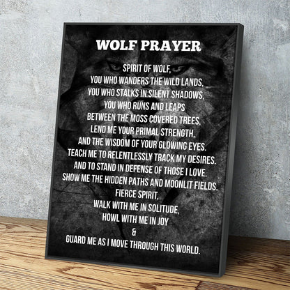 Wolf Prayer Spirit Of The Wolf canvas wall art print for cabin or den decor