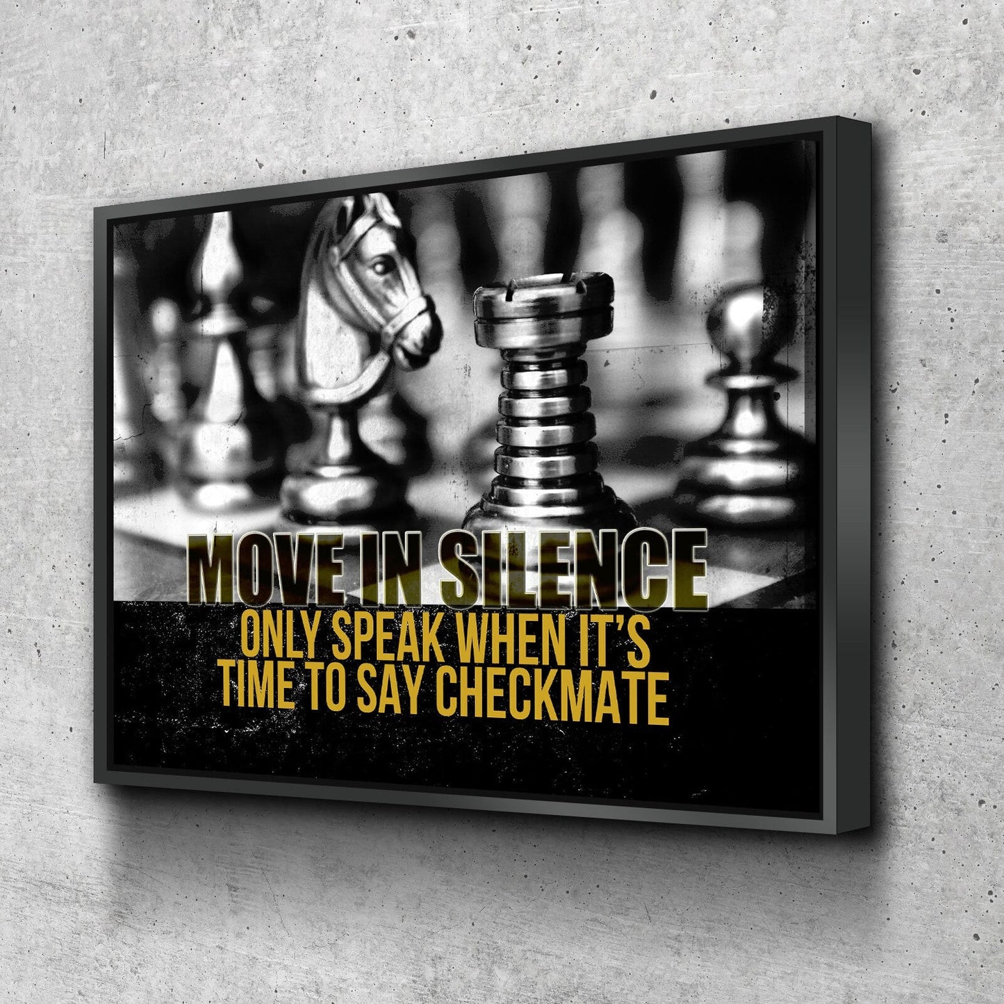 Move In Silence checkmate chess quote canvas wall art