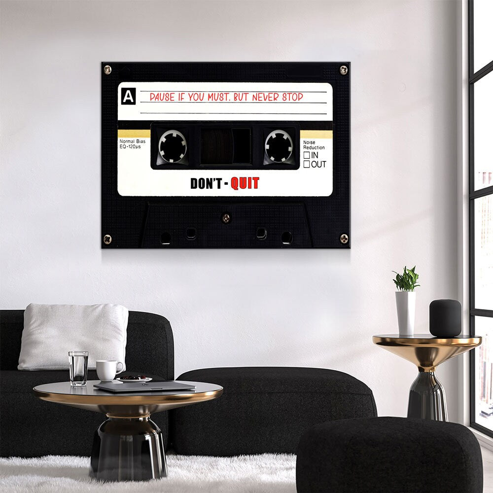 Pause If You Must, Never Stop Canvas Wall Art, Retro Cassette