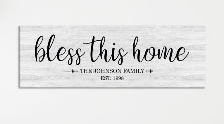 Personalized Bless This Home Farmhouse Canvas Sign