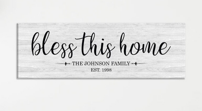 Personalized Bless This Home Farmhouse Canvas Sign