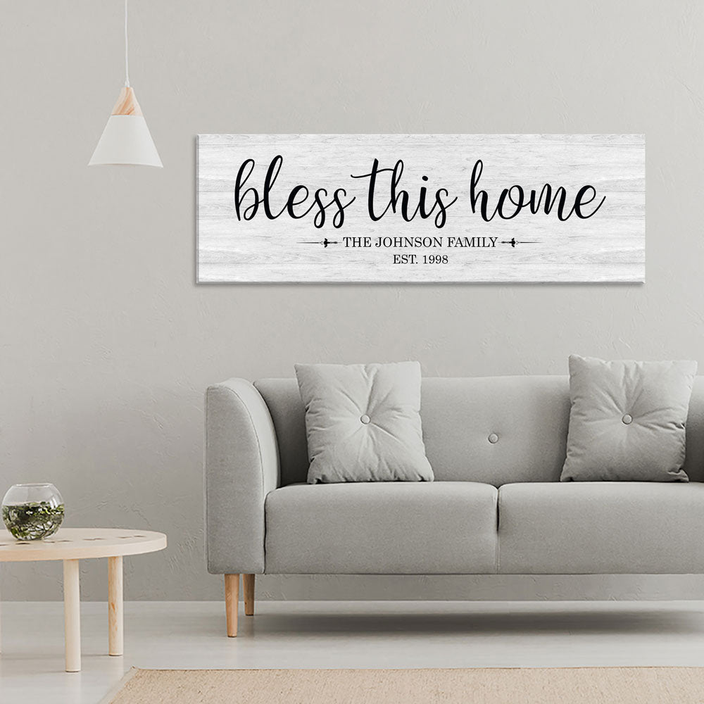 Personalized Bless This Home Farmhouse Canvas Sign