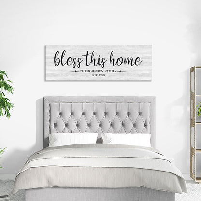 Personalized Bless This Home Farmhouse Canvas Sign