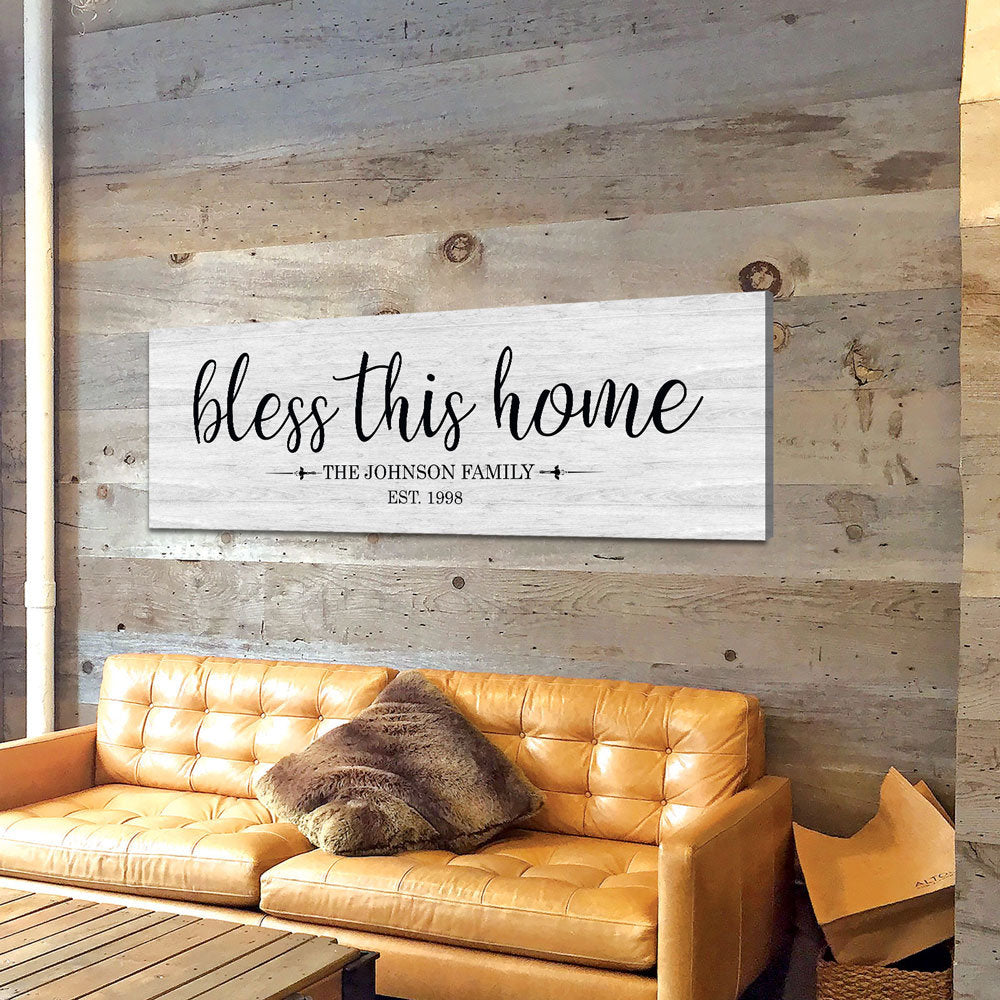 Personalized Bless This Home Farmhouse Canvas Sign