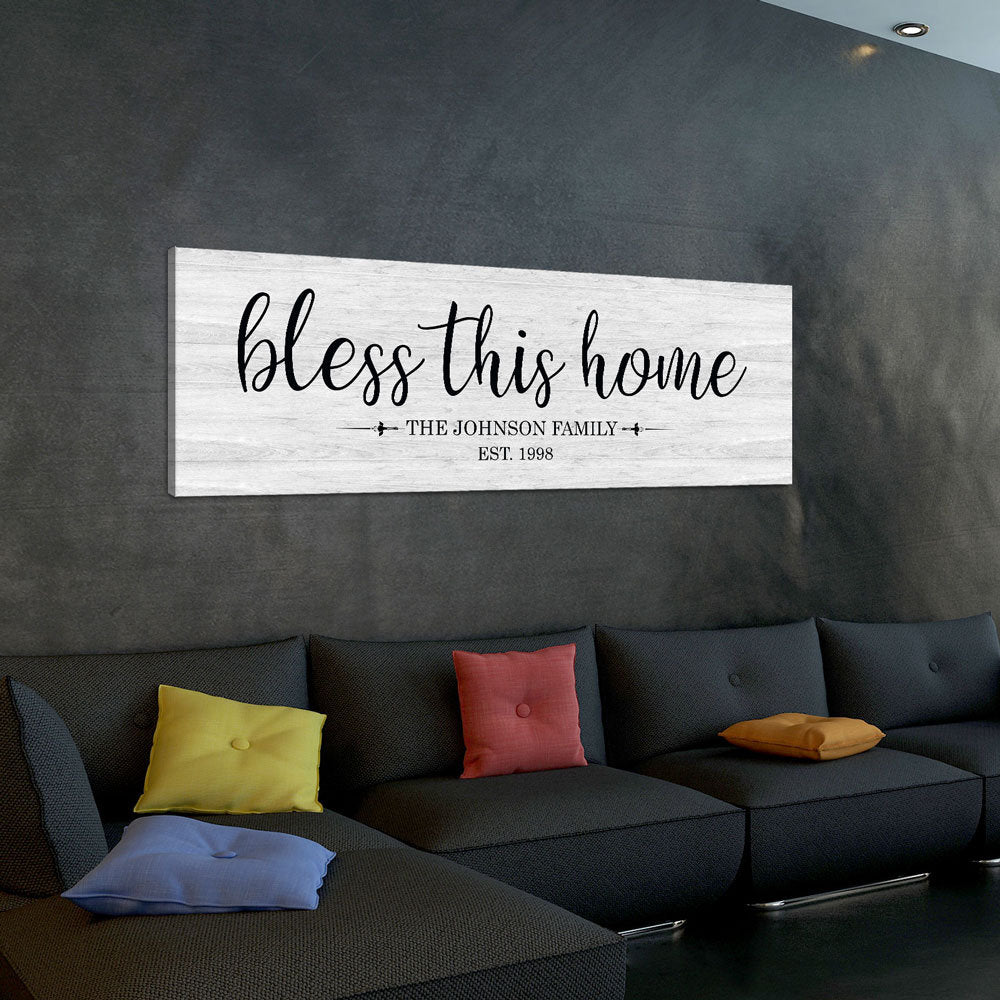 Personalized Bless This Home Farmhouse Canvas Sign