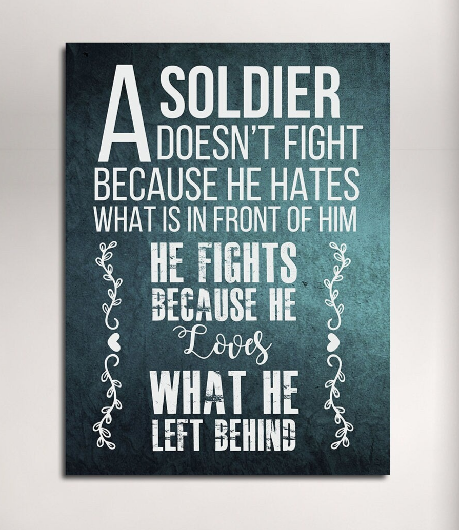 Soldier tribute quote canvas wall art honoring military service