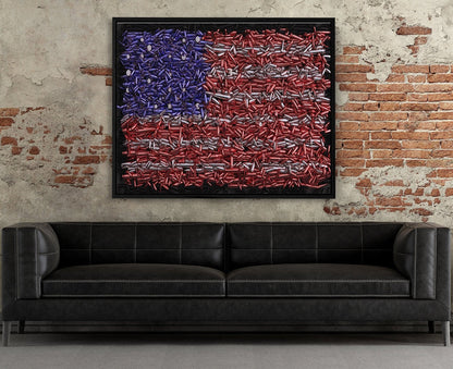 USA flag canvas wall art print with bullet design for patriotic home or office decor