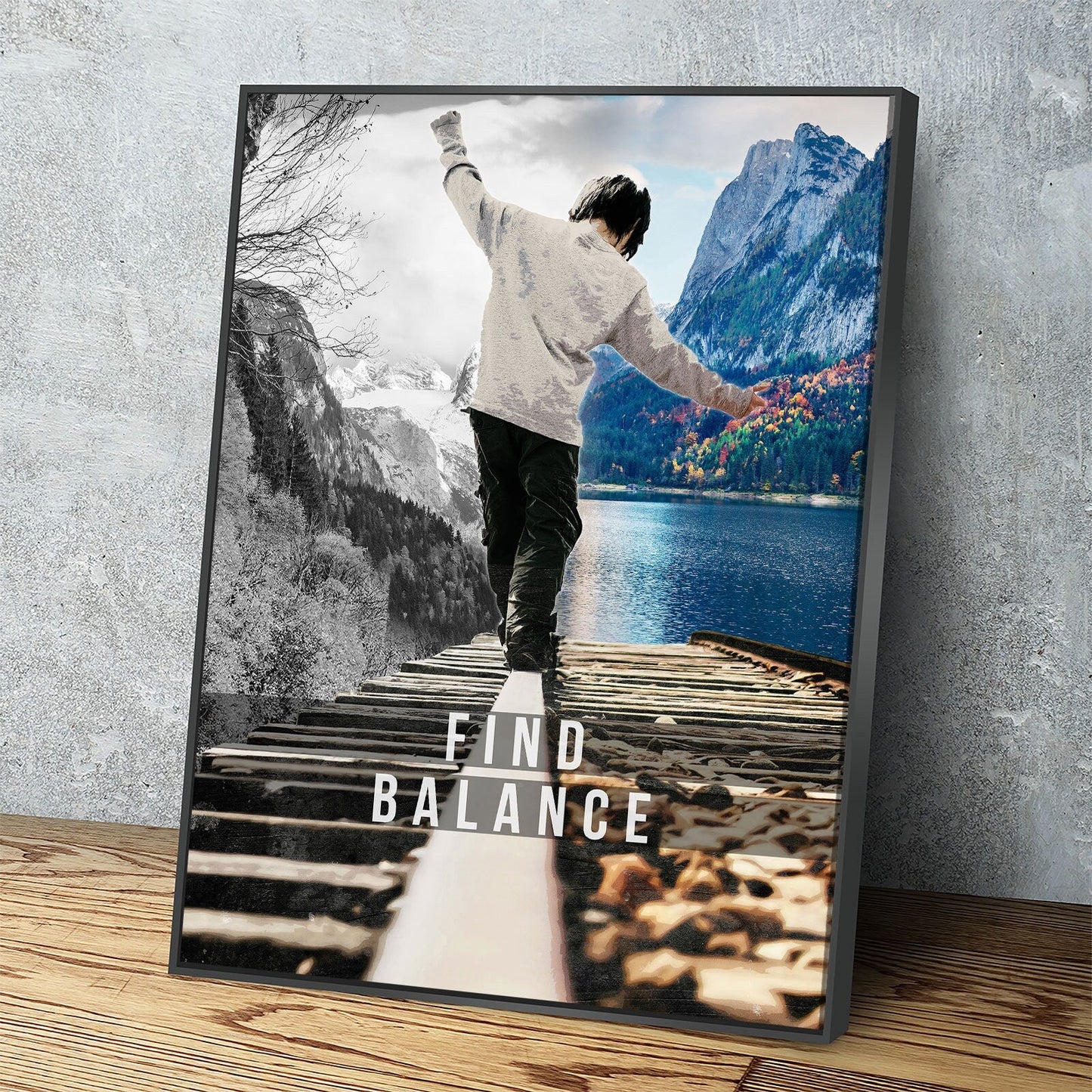 Find Balance motivational canvas print for calm bedroom wall decor