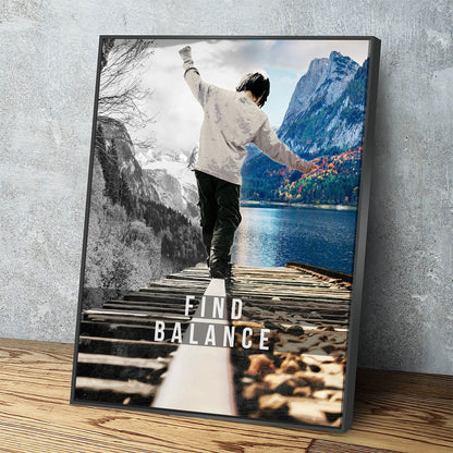 Find Balance motivational canvas print for calm bedroom wall decor