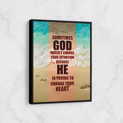 Sometimes God changes your heart faith canvas wall art quote for religious home decor