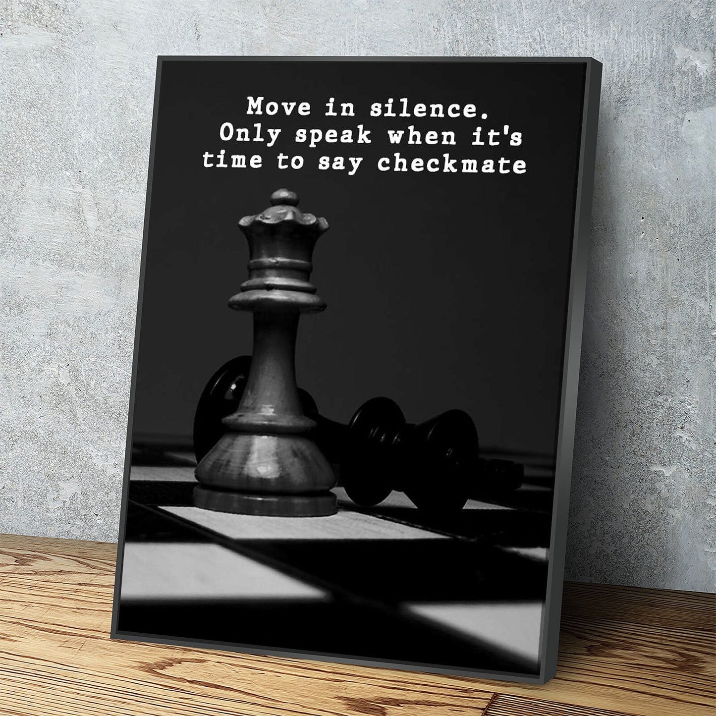 Move In Silence Checkmate chess motivational canvas wall art